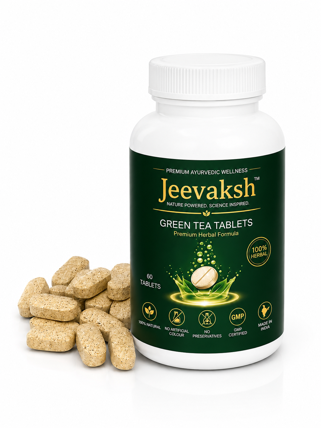 JEEVAKSH Green Tea Tablets | Premium Herbal Formula | 60 Tablets