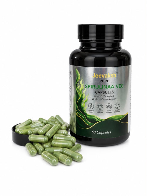 Jeevaksh Pure Spirulina Veg Capsules | 60 Capsules - Jeevaksh