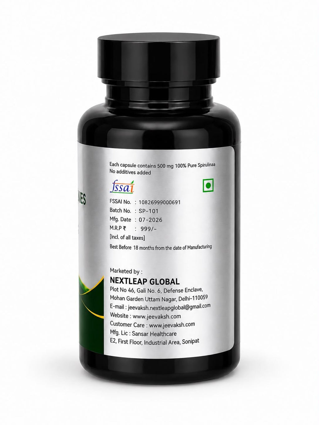 Jeevaksh Pure Spirulina Veg Capsules | 60 Capsules - Jeevaksh