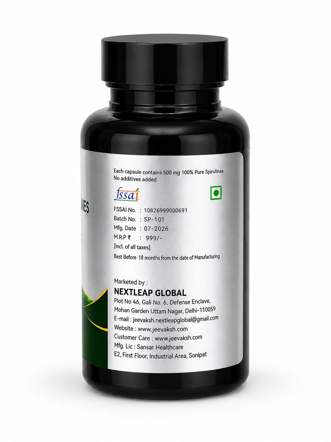 Jeevaksh Pure Spirulina Veg Capsules | 60 Capsules - Jeevaksh