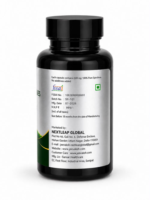 Jeevaksh Pure Spirulina Veg Capsules | 60 Capsules - Jeevaksh